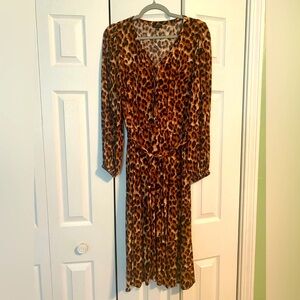 Talbots animal print midi dress size 8 belted